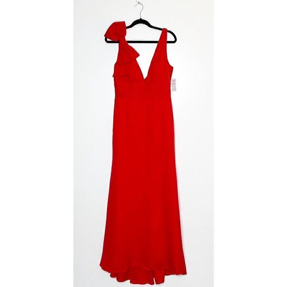NWT Mac Duggal Bow Shoulder V-Neck Gown 49454 Women's Red 8 - Picture 3 of 6